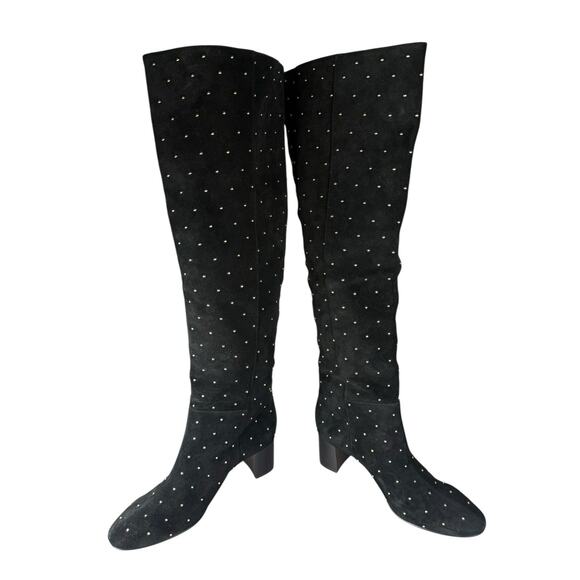 NEW Madewell Black Suede Studded Tall Boots Gold Stud Knee High Boots 7 - Picture 7 of 8